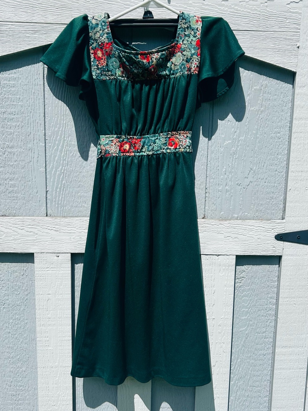 Vintage 70s Green & Floral Boho Whimsygoth XS Dress